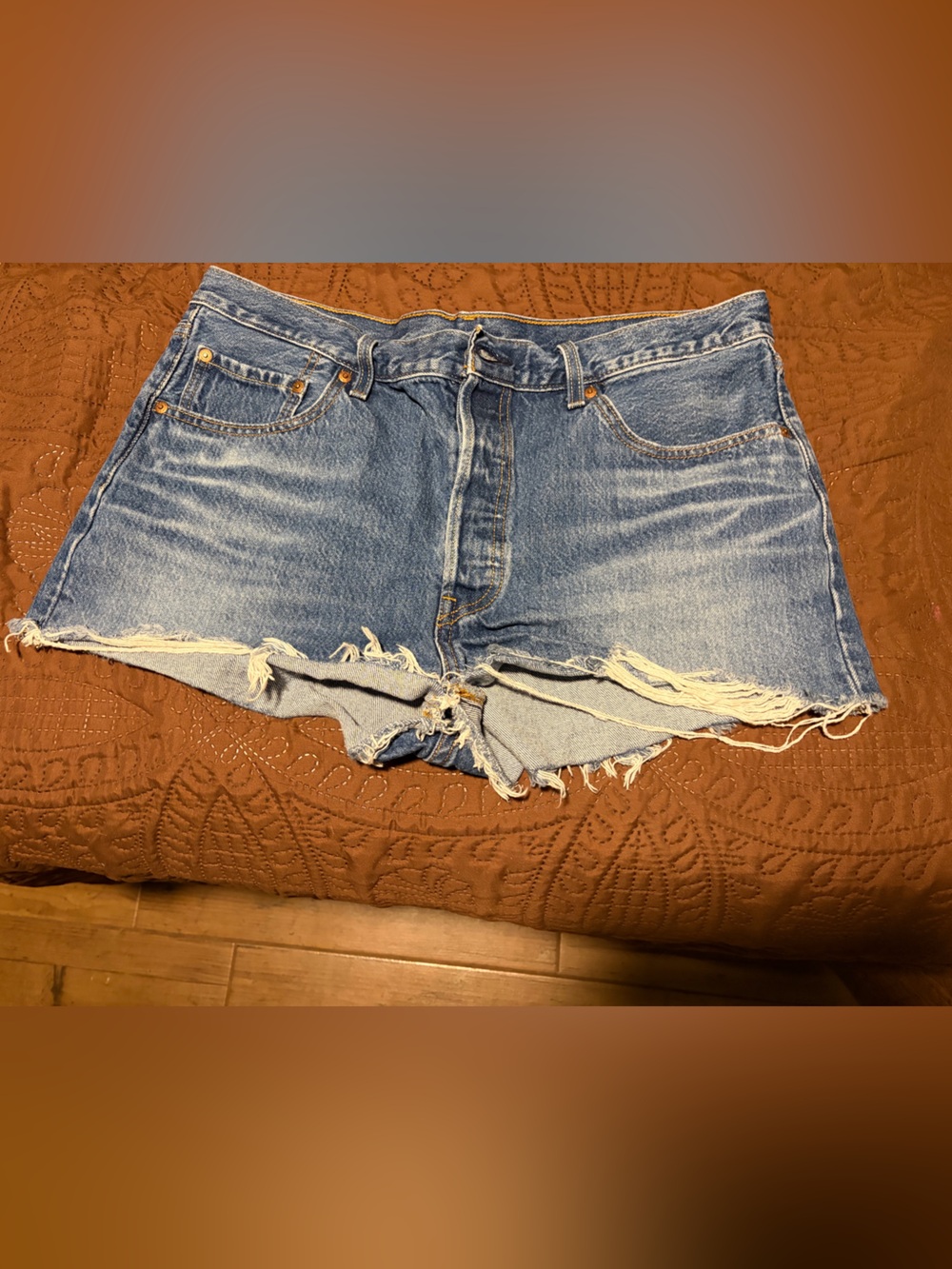 Levi 501 PREMIUM DENIM Blue Distressed Jean Shorts